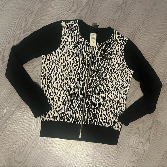 NWT ANN TAYLOR LEOPARD PRINT ZIP UP CARDIGAN SIZE M - Picture 10 of 11